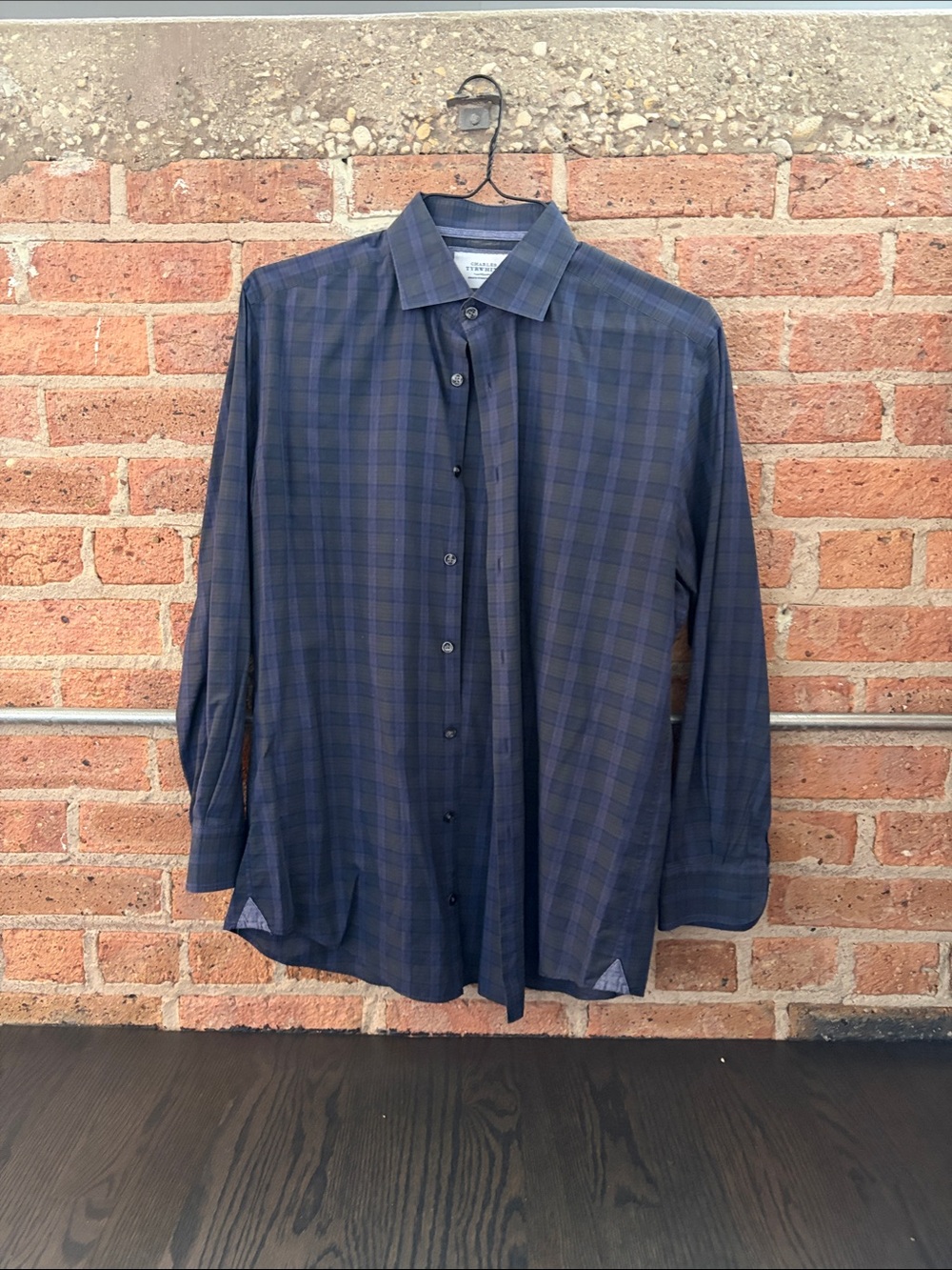 Charles Tyrwhitt Navy and Black Plaid Button-Down Shirt
